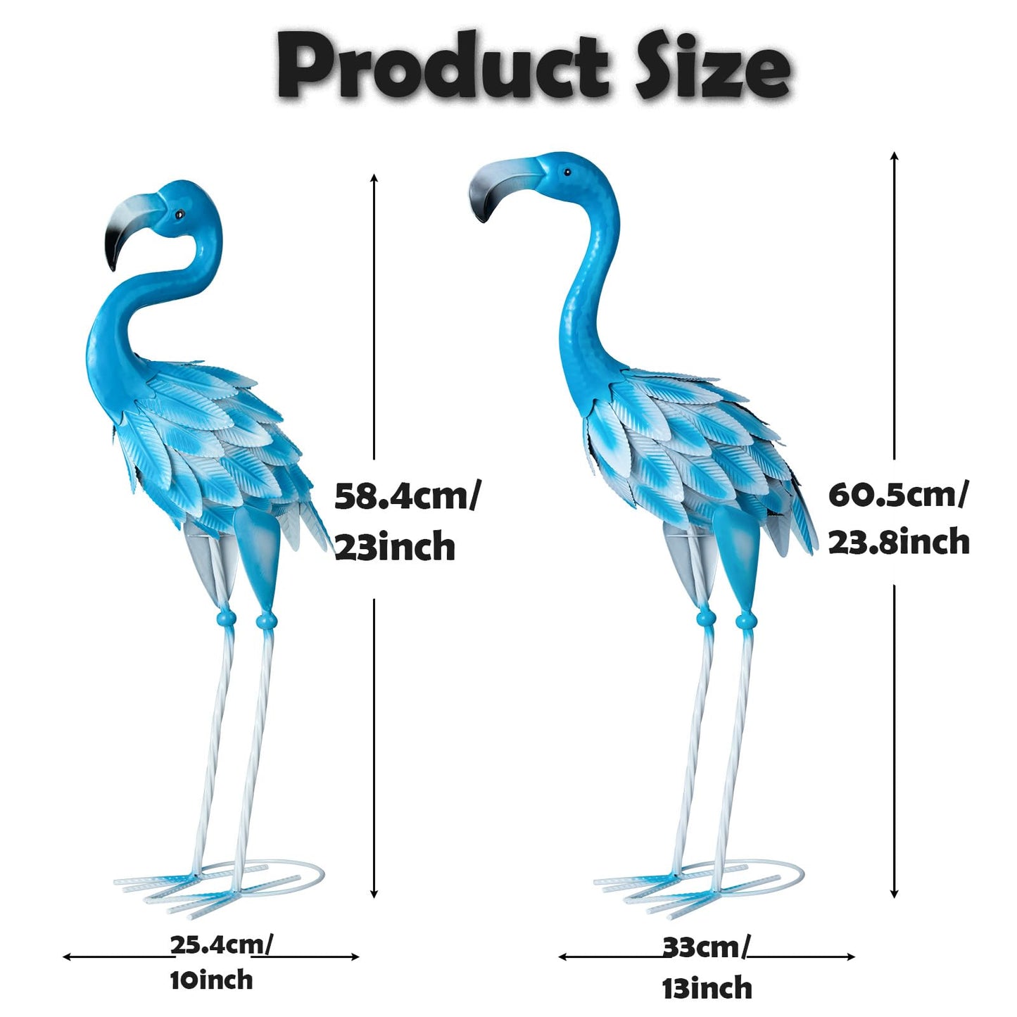 Set of 2 Flamingo Outdoor Statues, Metal Yard Flamingo for Garden Patio Lawn Backyard Decoration (Blue)