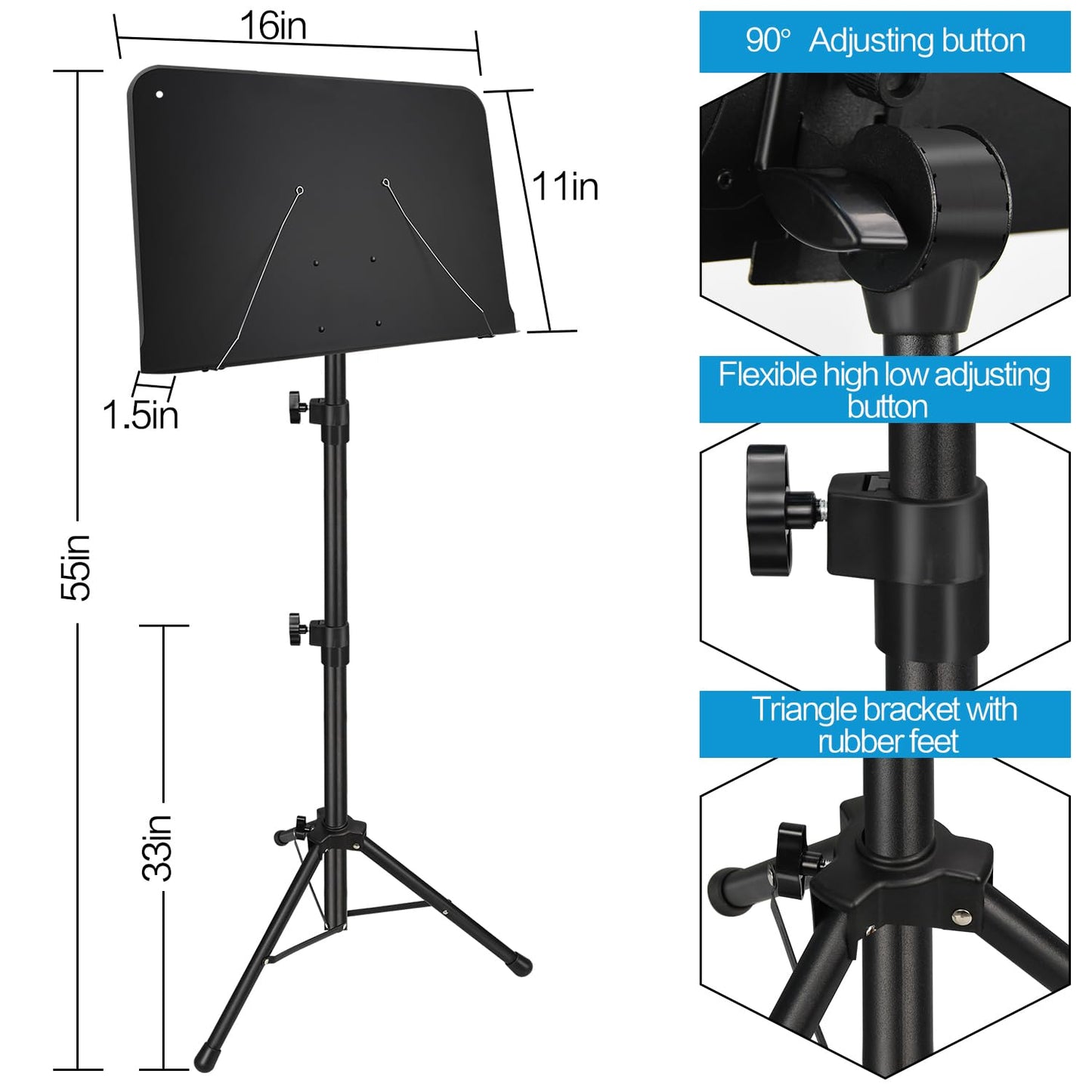 Mdvora 1 Pack Sheet Music Stand, Standard Version Music Sheet Stand Portable Folding with Carry bag for Guitar, Ukulele, Violin Players