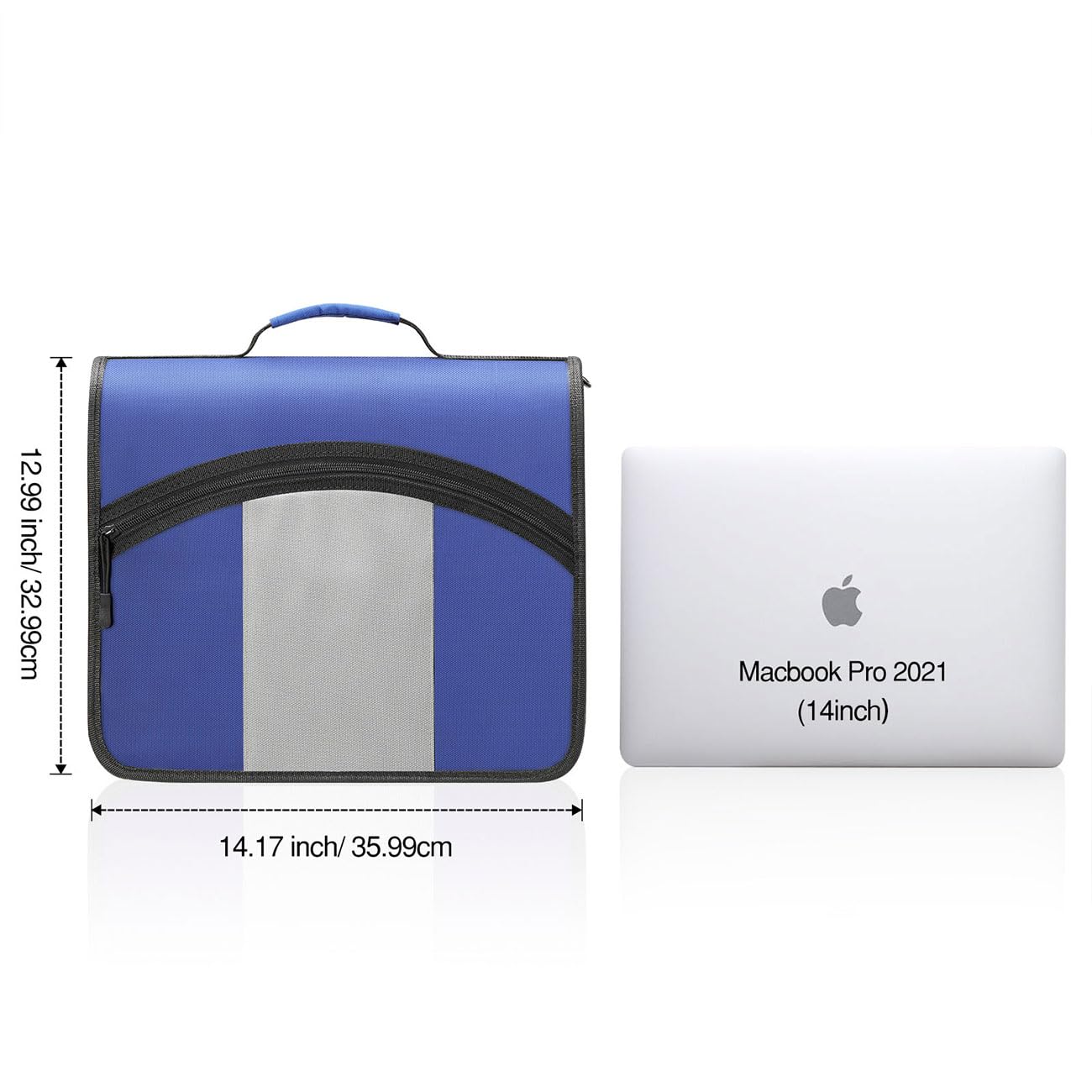 MoKo Zipper Binder, 3 Inch 3 Ring Binder with 600 Sheet Capacity Multi-Pocket School Organizer, Handle and Shoulder Strap Included, Blue & Gray