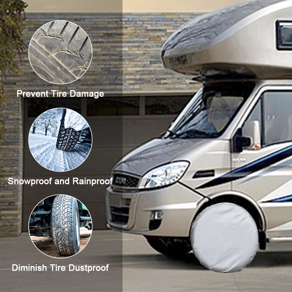 WinPower RV Tire Covers Set of 4, Oxford Waterproof Dust Sun Protector Wheel Cover Universal for Motorhome Trailer Camper Truck SUV, Fit Tire Diameter 26-28.75 Inch