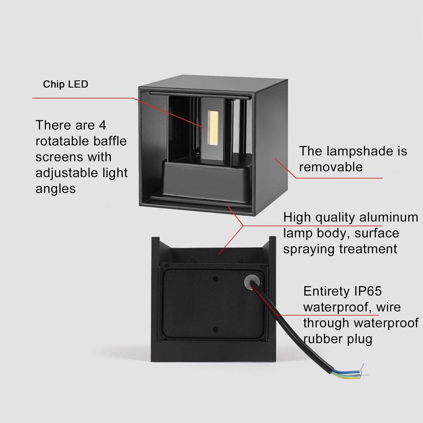 Mille Lucciole 2 Pack LED Outdoor Wall Lights Exterior/Interior, Up and Down Lights IP65 Waterproof Wall Sconces, Square Aluminum Outdoor Wall Lighting Fixtures, Modern Black 12W 3000K Warm Lights