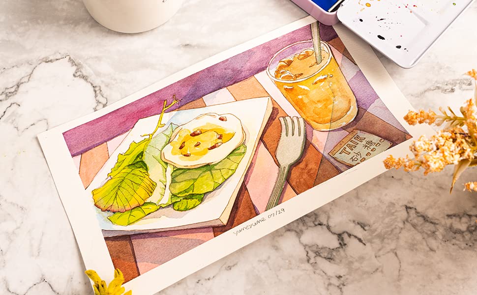 2 Pack of Paul Rubens Hand-made Watercolor Paper Cold Press, 100% Cotton Rag with Glitter Sparkling Effect, Acid-Free Paper 140lb/300gsm, 10.63“ x 7.67” for Wet & Dry Mixed Media, 20 Sheets * 2