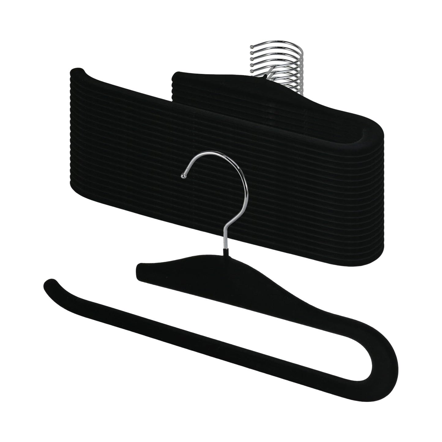 Velvet Pants Hangers, 20 Pack Non-Slip Open Ended Hangers with 360° Swivel Hook Slim Space Saving Jeans Hangers for Pants, Scarves, Ties, Towels, Black