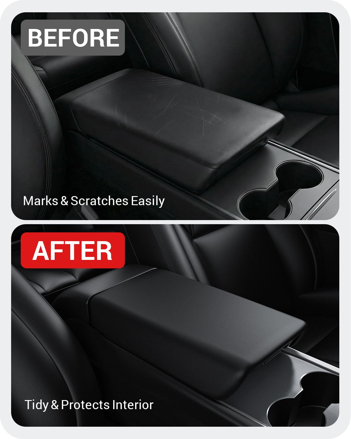 BASENOR Tesla 2020-2024 Model Y 2017-2023 Model 3 Center Console Cover TPU Armrest Cover Non-Slip Protector Armrest Tesla Interior Accessories Black (Not Compatible with 2024 2025 Tesla Model 3)