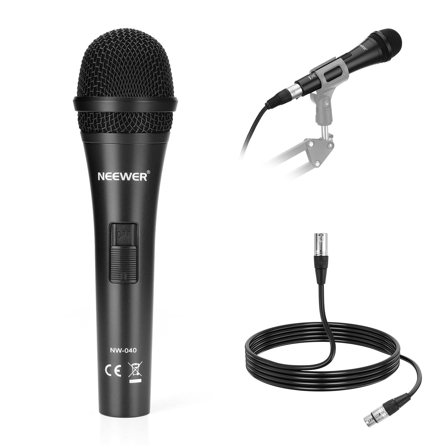 Neewer Cardioid Dynamic Microphone with XLR Male to XLR Female Cable, Rigid Metal Construction for Professional Musical Instrument Pickup, Vocals, Broadcasting, Speech, Black (NW-040)