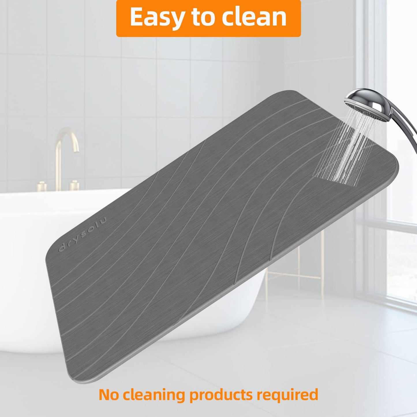 DRYSOLU Stone Bath Mat Diatomaceous Earth Bath Mat Stone Shower Mat Fast Water Drying Ultra Absorbent Pad Diatomite mat,Non-Slip Mat for Bathroom Shower,Kitchen,Pet,15.35x23.62in,Hard,Gray,1-Pack