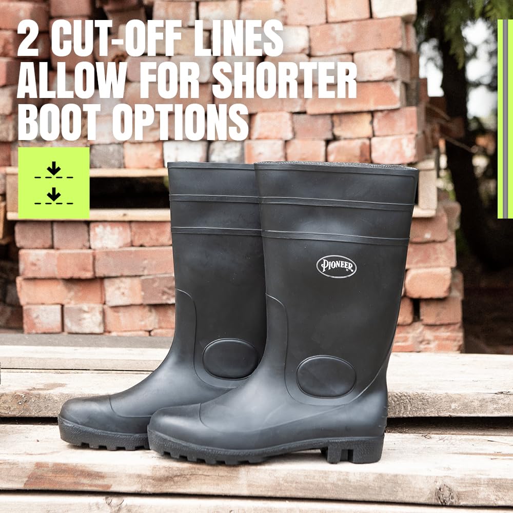 Pioneer Plain Toe Work Boots - Heavy Duty Comfortable PVC Boots For Men/Women - Food Processing, Farming, Waste - Black - 9