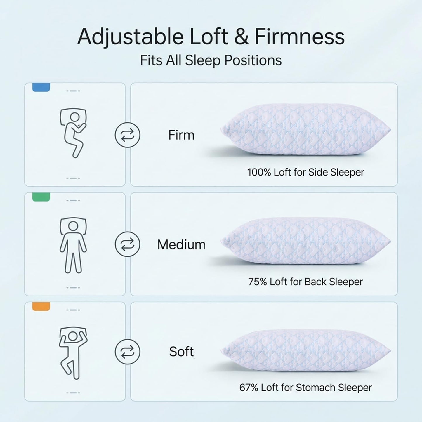 Adjustable Memory Foam Bed Pillows:Queen Size Shredded Foam Pillow Set of 2 for Sleeping with Removable & Washable Pillowcase for Back,Side & Stomach Sleeper-Medium Firm