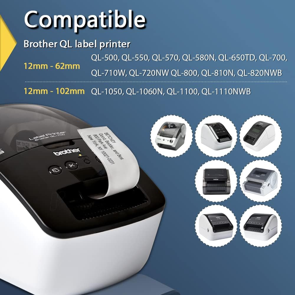 BETCKEY - Compatible Multi-Purpose Address Labels Replacement for Brother DK-1204 (0.66 in x 2.1 in), Use with Brother QL Label Printers [10 Rolls/4000 Labels]