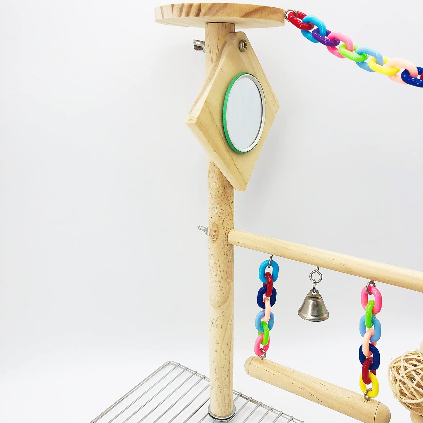Bird Playground Top Cage, Parrot Gym Hanging Chewing Toys, Cage Top Play Stand for Conure, Parakeets, Budgie, Cockatiels, Lovebirds, Wood Perch Toys