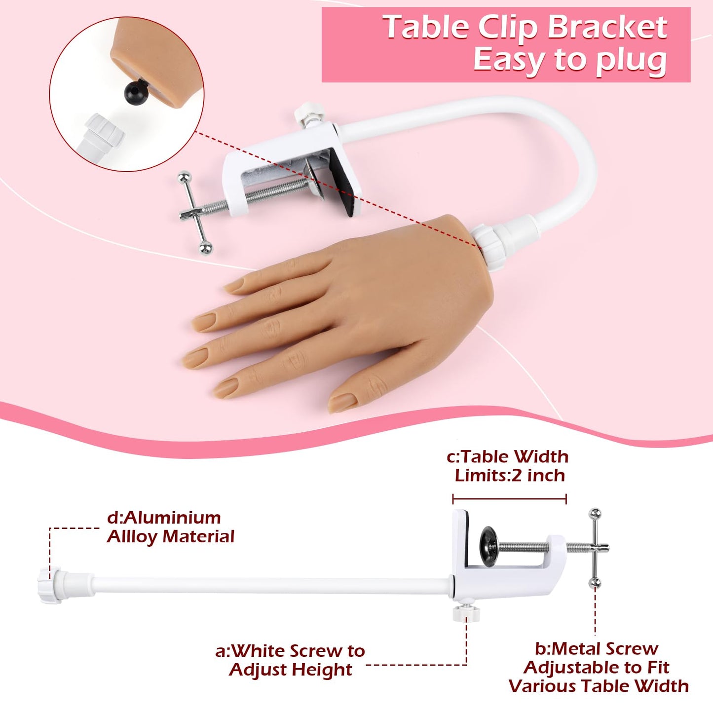 Silicone Practice Hand for Acrylic Nails,Flexible Bendable Nail Training Practice Hand,Life Size Soft Nail Mannequin Hand for Nails Practice Nail Tools Kit with 100pcs Practice Nail Tips,Clipper,File