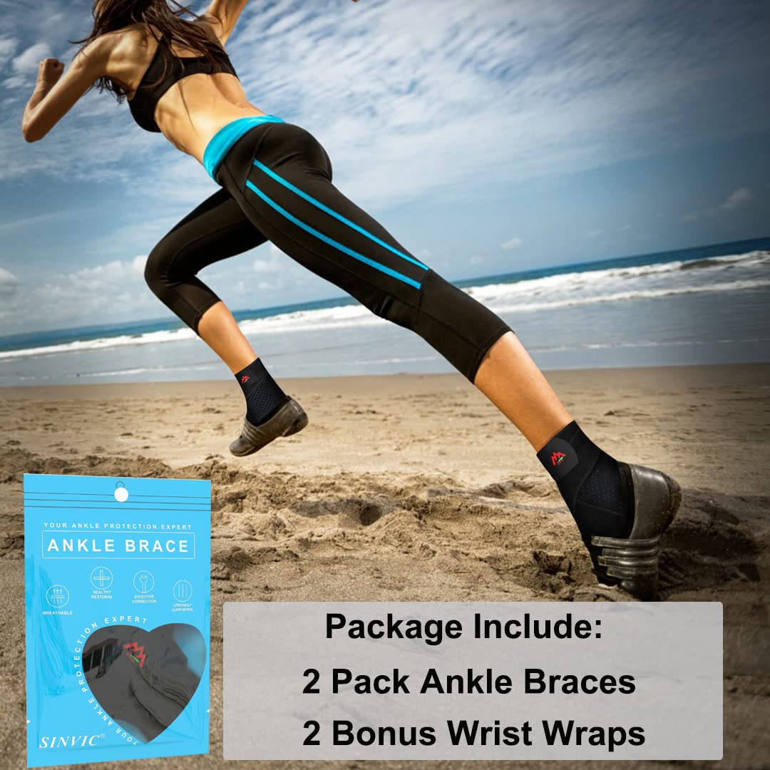 Ankle Brace, 2PCS Ankle Braces for Men & Women, Adjustable Compression Ankle Wrap Support for Ankle Protection, Breathable & Comfortable, Ankle Support Brace for Sprains, Sports Injuries and Recovery
