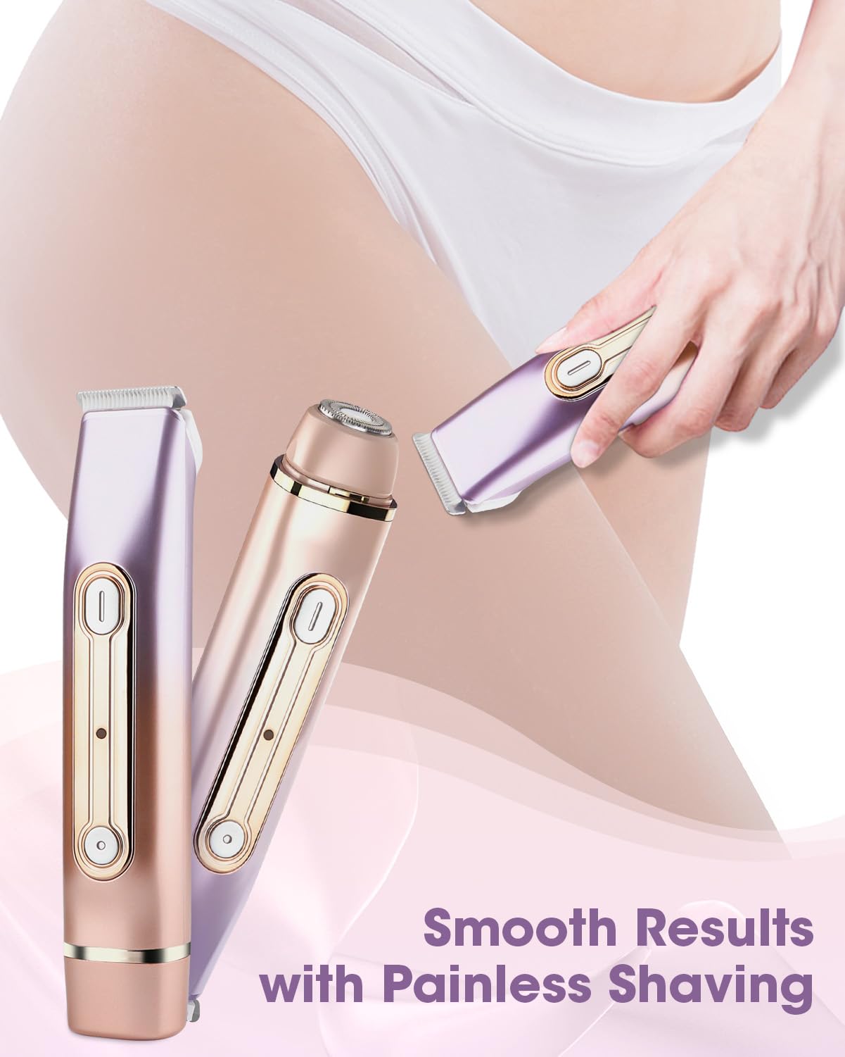 Bikini Trimmer Women, 2 in 1 Women's Electric Shaver, Dual Head Shaver, Electric Razor for Women Pubic Hair/Legs/Arms/Armpit/Face (Dazzling Purple)