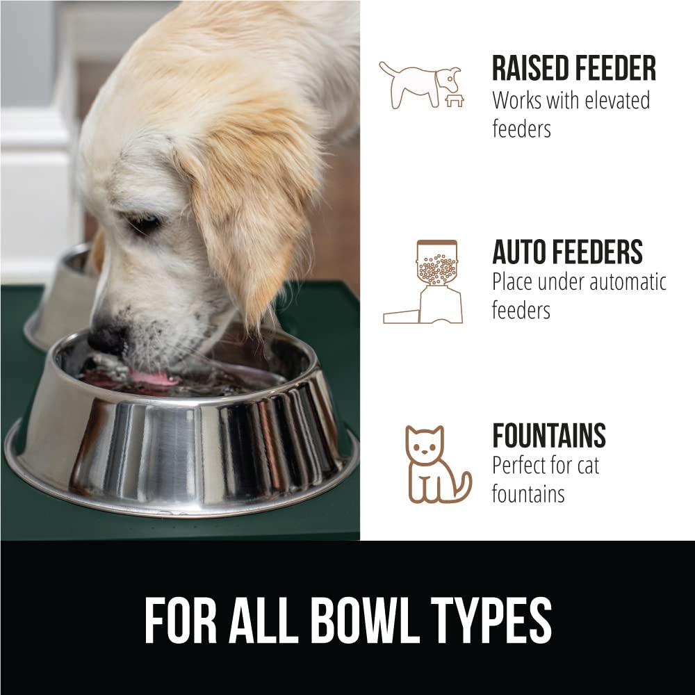 GORILLA GRIP 100% Waterproof Raised Edge BPA Free Silicone Pet Feeding Mat, Dog Cat Food Mats Contain Spills Protects Floors, Placemats for Cats and Dogs Water Bowl, Pets Accessories 28x18 Green