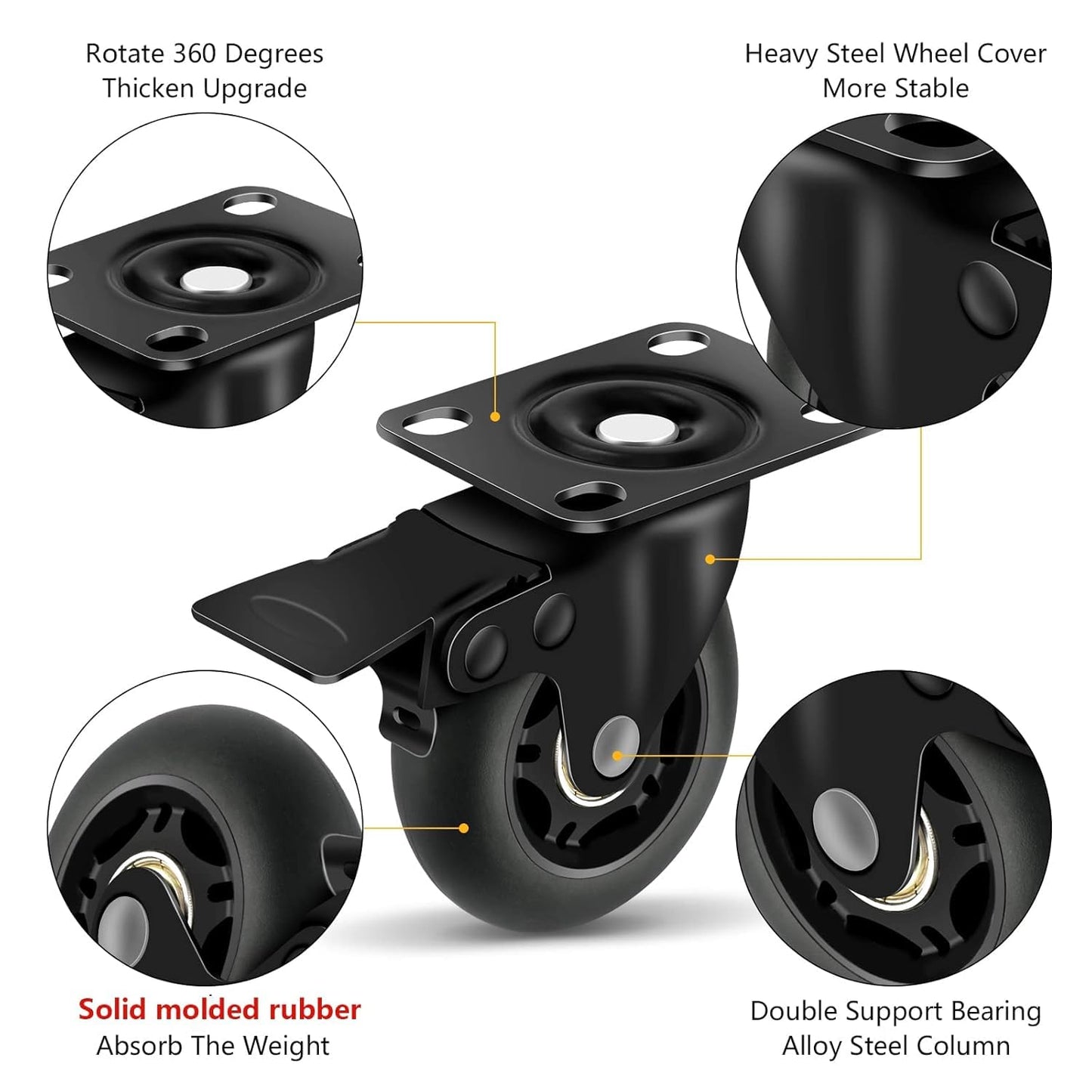 3" Casters Set of 4 ，4 Heavy Duty Quiet Casters, Max Load 2000LBS. Suitable to do Soft Wheels for cart ，Caster Wheels Glide Quietly and Protect The Floor, casters Set of 4 Heavy Duty