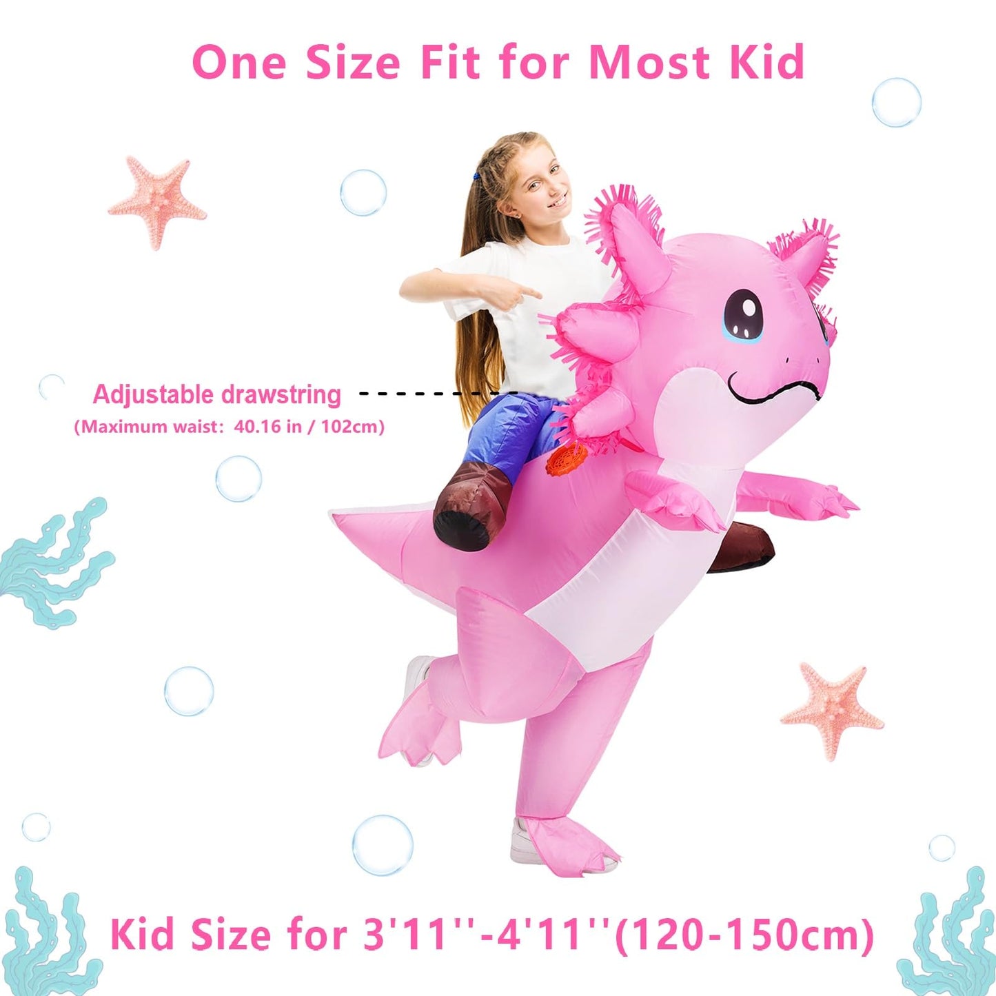 Stegosaurus Inflatable Axolotl Costume for Kids Halloween Costumes Kid Blow Up Costume Ride on Axolotl Costumes