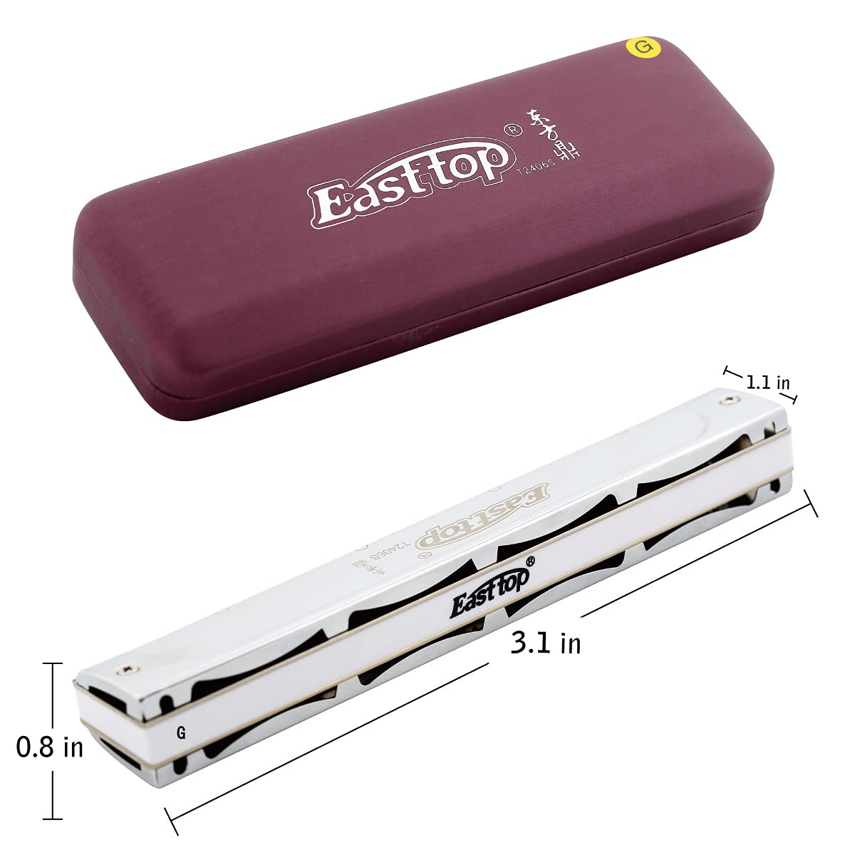 East top 24 Hole Tremolo Harmonica Key of G, Professional Harmonica G Tremolo Harmonica G 24 Hole Armonica Musical Instrument Mouth organ for Professional Player, Beginner, Students, Gift