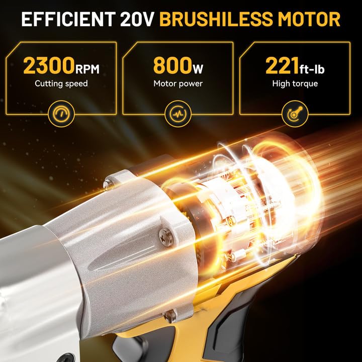 Cordless Sheet Cutter for DE-Walt 20V Max Battery, Electric Metal Shears with 360° Pivoting Head, Maximum Torque 221 Ft-Lbs, Brushless Scissors for Stainless Steel, Metal, and Iron Cutting（Tool Only）
