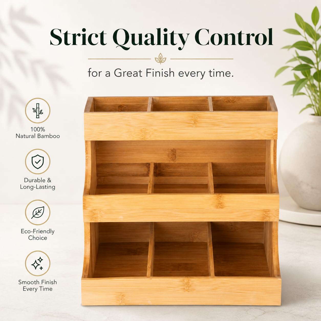 THEODORE Vertical Bamboo Tea Bag Organizer - Holds 180 Bags - Elegant Wooden Storage Box for Home, Office, Café - Also Holds Sugar Packets and Creamers