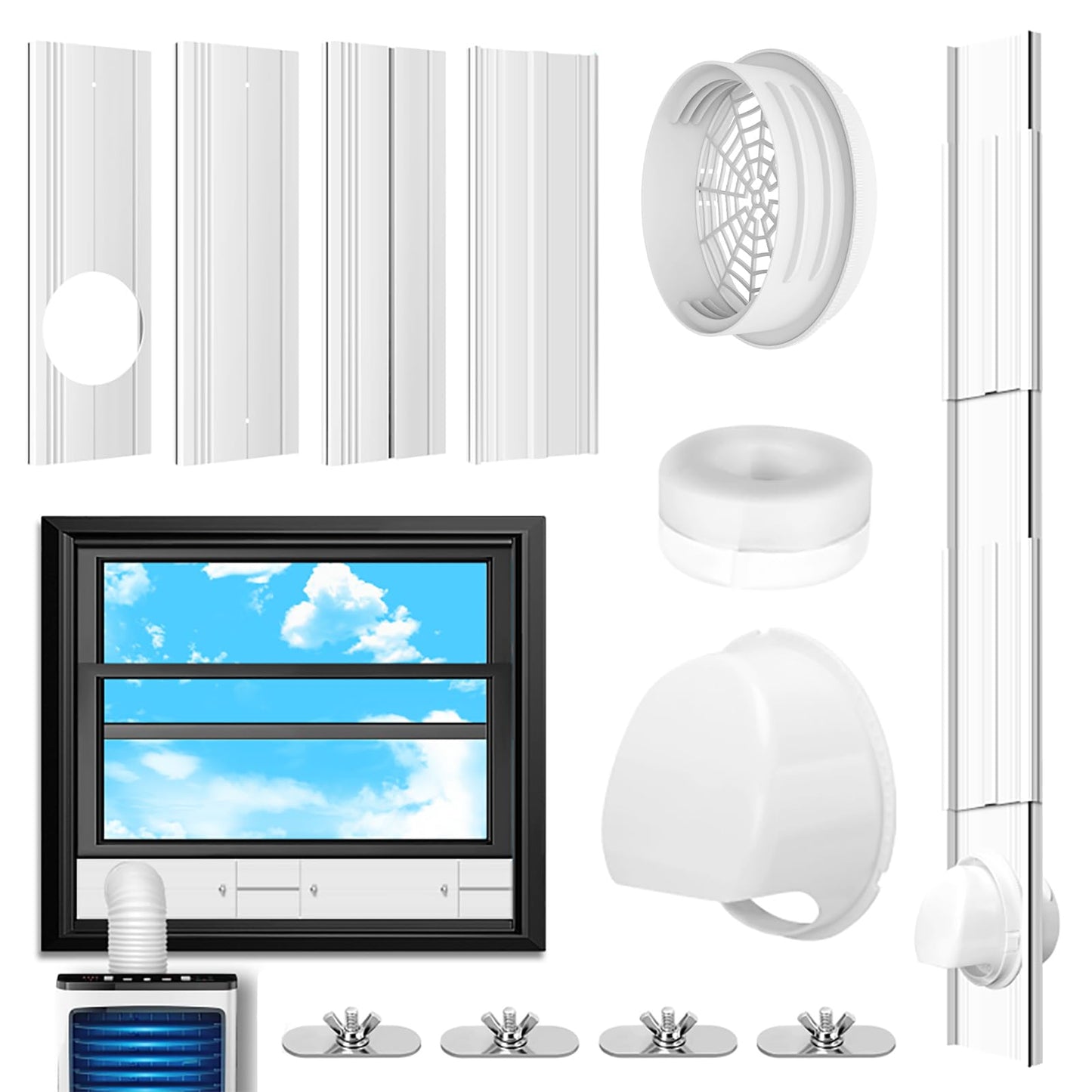 Portable AC Window Vent Kit with Universal Coupler for 5.1"/5.9" Exhaust Hose, Upgraded Mobile Air Conditioner Window Seal Kit with 4 Adjustable Seal Panels for Horizontal & Vertical Sliding Windows