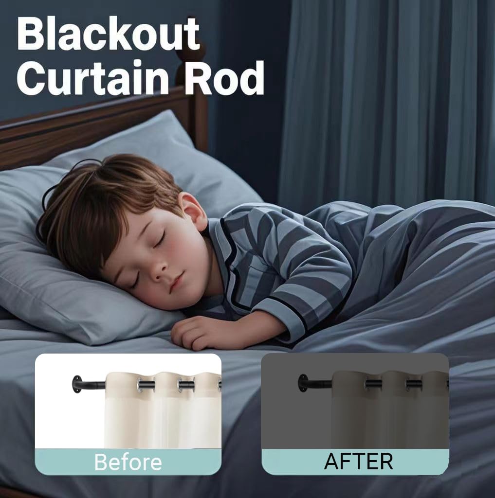 Blackout Curtain Rod For Windows,Wrap Around Curtain Rods 1 Inch Diameter,Room Darkening Curtain Rod for Windows 66 to 120 Inches,Black