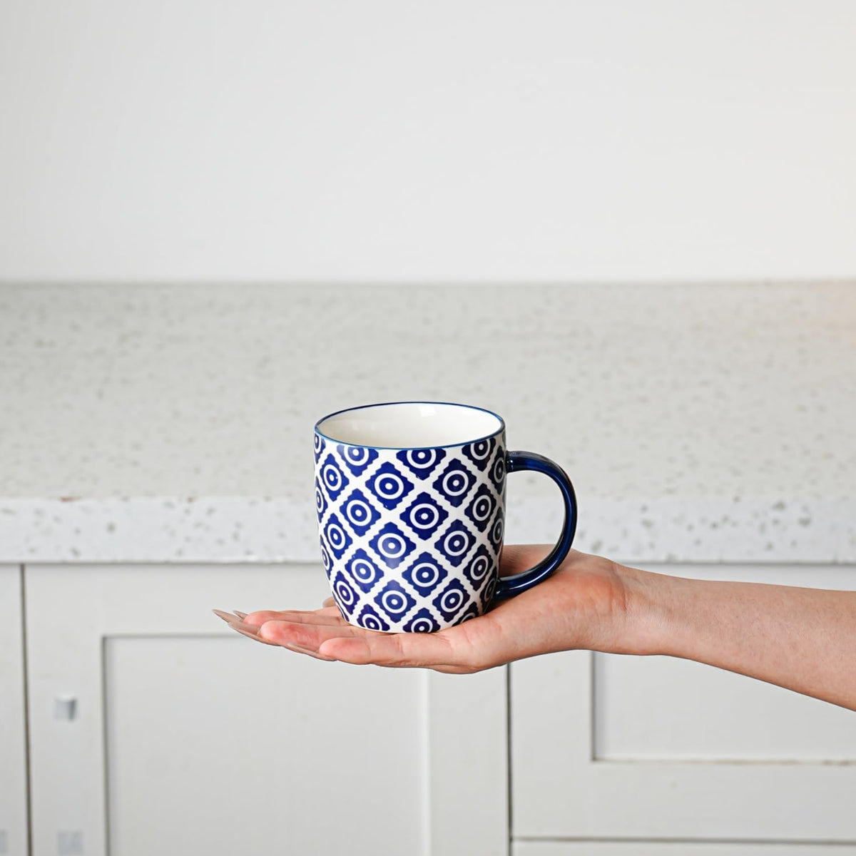 Cerkik Ceramic Coffee Mugs Set - 10 Oz Large Porcelain Tea Cups with Handle for Cappuccino Latte Cocoa Milk - Christmas Housewarming Gift - Microwave Dishwasher Safe - Set of 6 - Vintage Blue