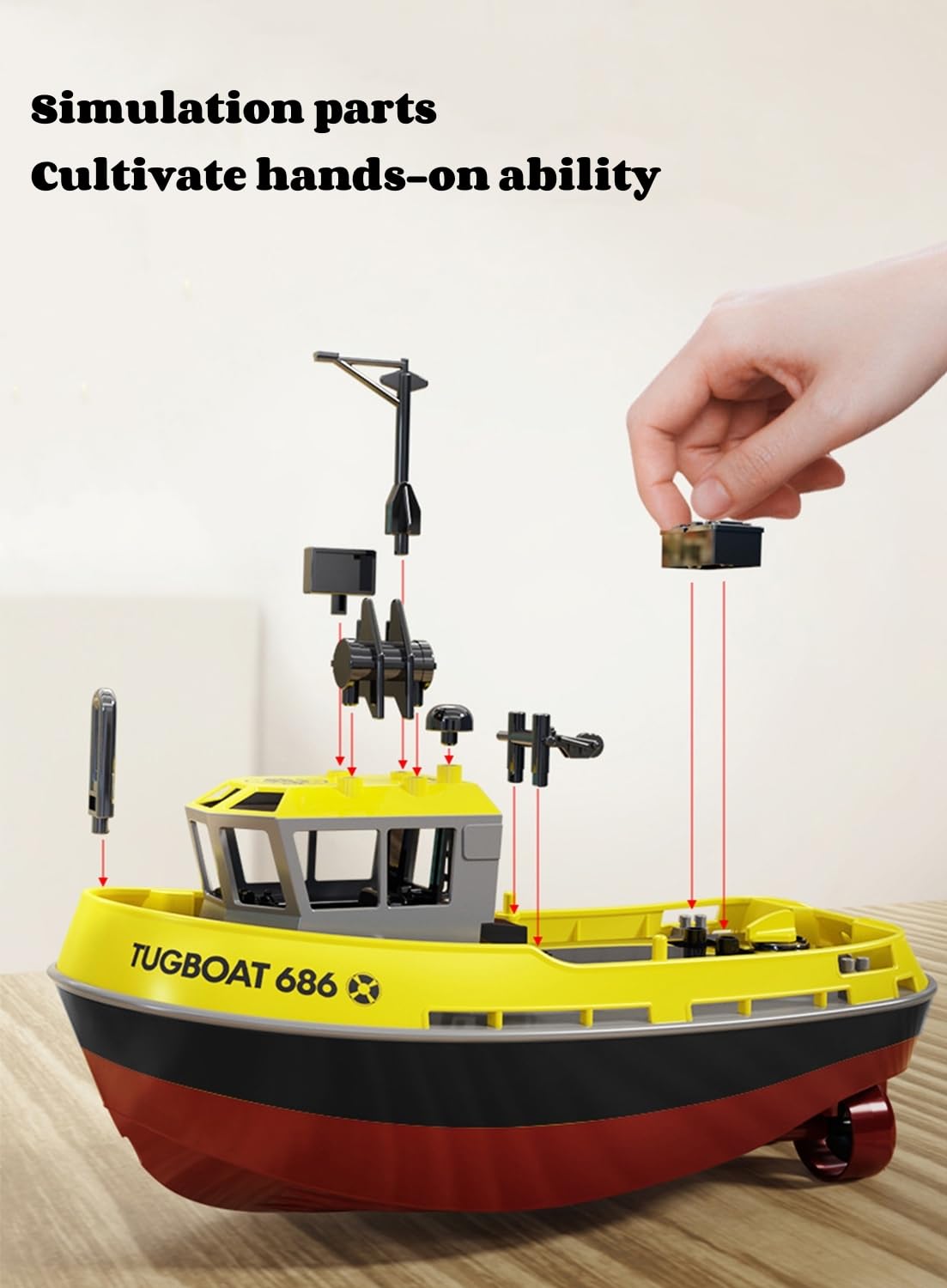 Yoyoom RC Boat, 1/72 RC Tugboat for Pools and Lakes, 2.4Ghz High-Speed Remote Control Boat with LED Lights and Low Battery Alarm