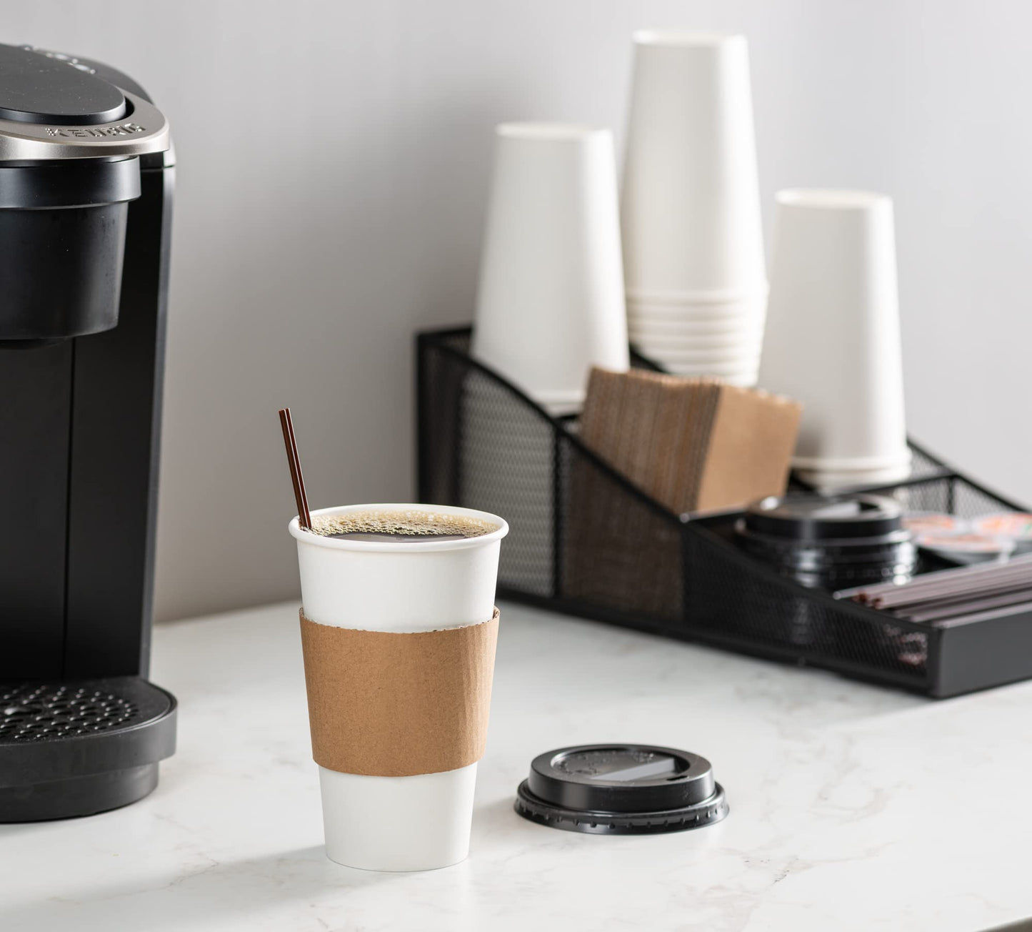 GUSTO [16 oz. - 50 Sets] Disposable Coffee Cups with Lids and Sleeves - to Go Paper Hot Cups for Travel and Office Use - Formerly Comfy Package