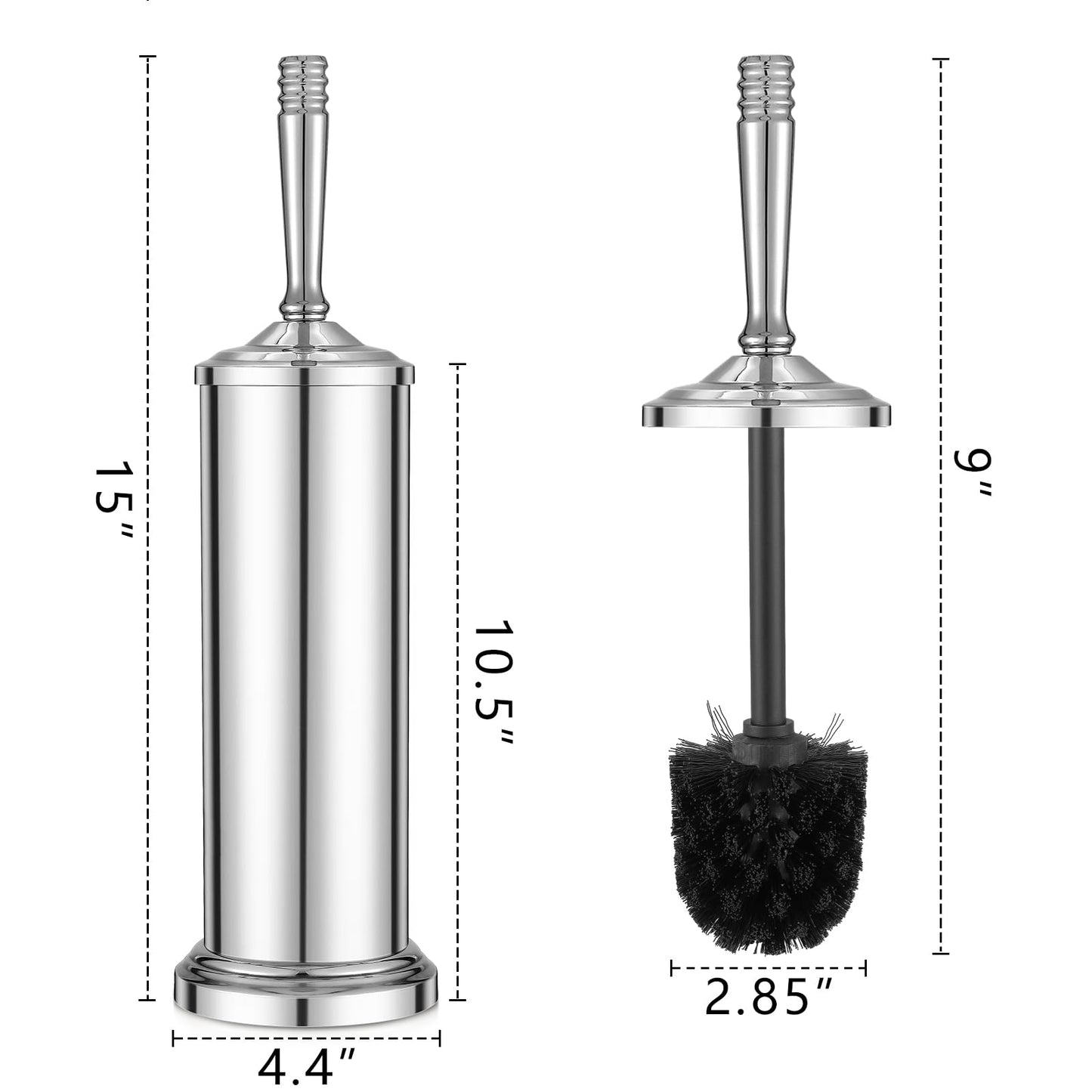 Chrome Toilet Brush and Holder Set, Stainless Steel Toilet Brush for Bathroom,Heavy Duty Toilet Bowl Brush and Holder,Deep Cleaning Modern Toilet Cleaner Brush -Space Saving, Covered Brush