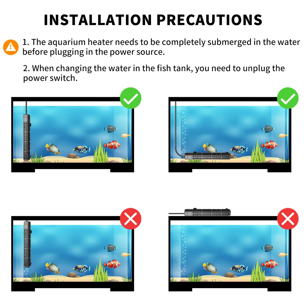 HiTauing Aquarium Heater, Upgraded 300W/500W Fish Tank Heater with Intelligent Leaving Water Automatically Stop Heating and Advanced Temperature Control System, Suitable for Saltwater and Freshwater