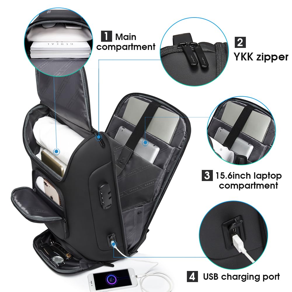 BANGE Anti Theft Backpack,Business Backpack with USB Charging Port, Slim Laptop Backpacks Fit for 15.6 INCH,Men Travel Backpack with Water Bottle Holder for Men and Women