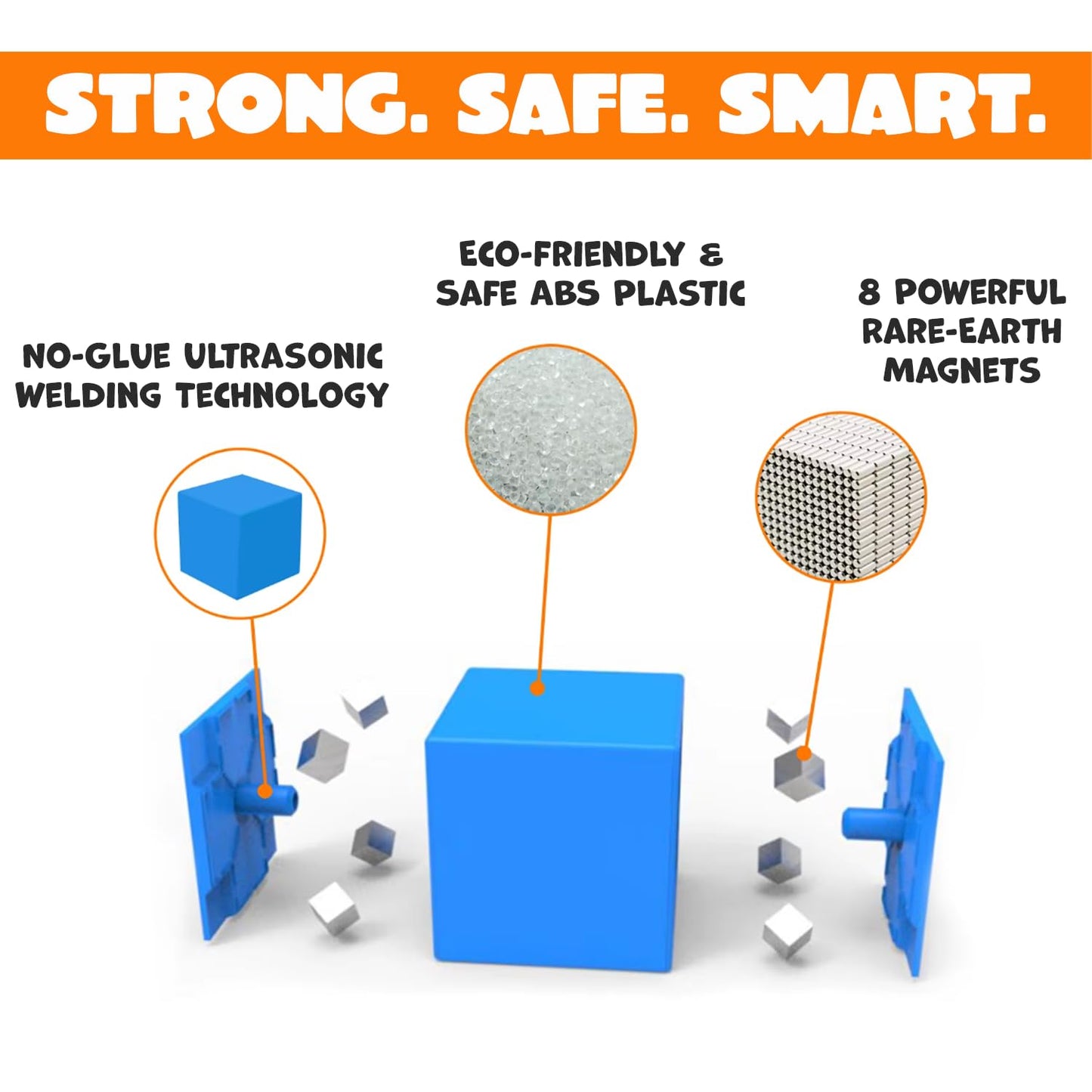 Blockyms First Box – 64PCS Magnetic Blocks for Kids 3-8+ | Cubes Size 3cm/1.18in | STEM Montessori Sensory Toys | Magnetic Storage Box | Educational Building Set | Gift for Boys & Girls