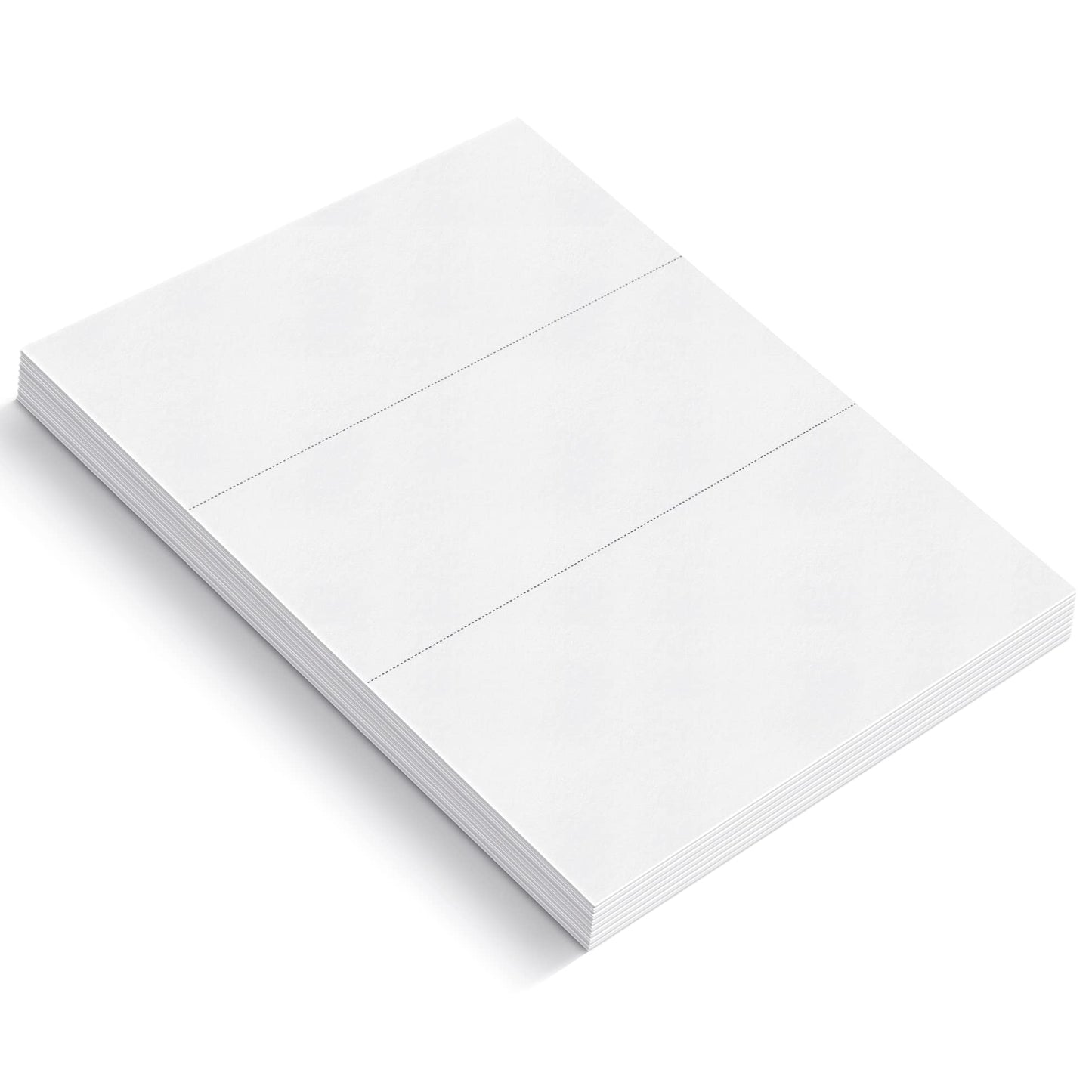 Reskid 50-Sheet Pack Of 110lb White Cardstock Thick Perforated Paper, 8.5x11 With 3 Per Page - 3.66x8.5 - Blank Heavy Weight Cover Card Stock - 50 Sheets With 150 Cards (3up - 3.66x8.5)