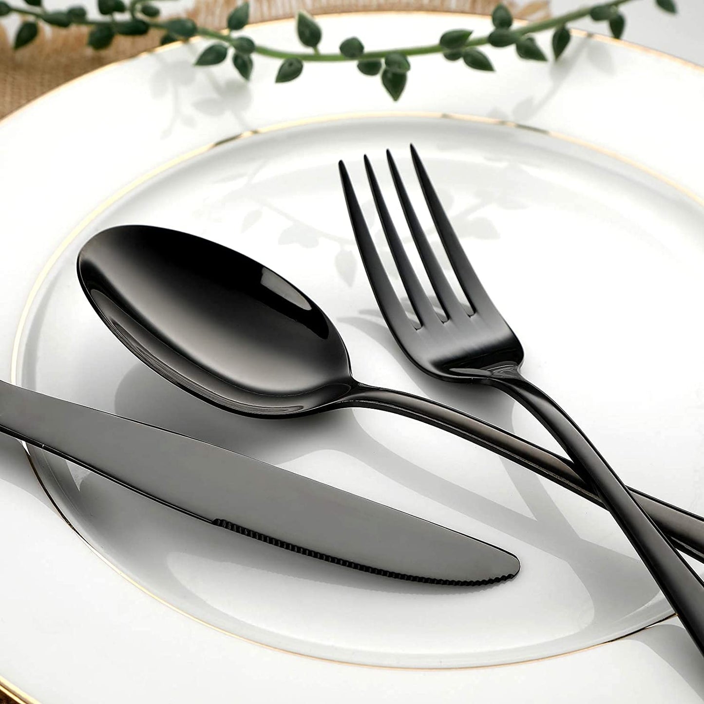Flatware Set, 20-Piece Elegant Silverware Cutlery Set, Stainless Steel Utensils Service for 4, Include Knife/Fork/Spoon, Mirror Polished, Dishwasher Safe （Black）