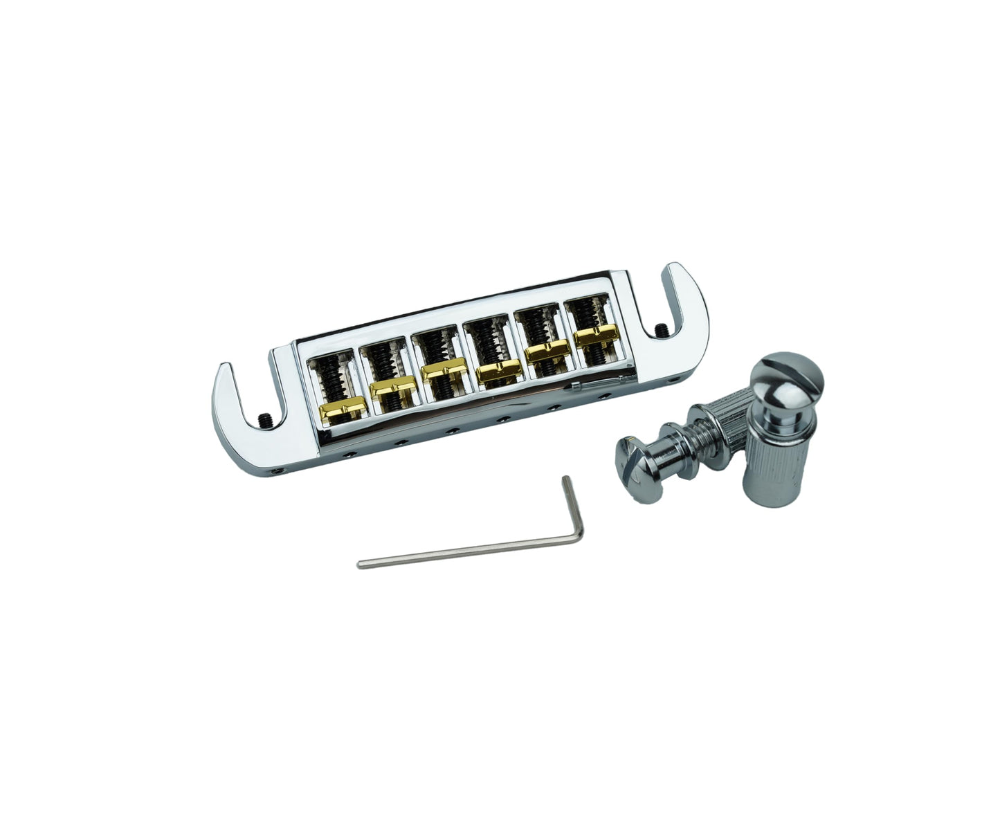 Guyker Guitar Bridge String Spacing 10.5mm, Zinc Alloy Dual-Tone Adjustable Wraparound Tune O Matic Bridge Tailpiece with Studs for 6 String Les Paul LP SG Electric Guitar (GM002, Chrome)