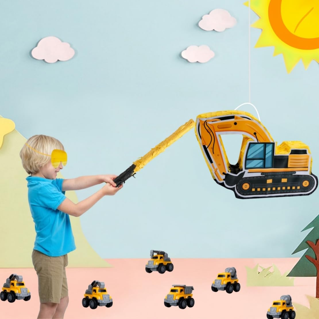 Construction Pinata Party Favors Construction Birthday Party Decorations for Boys Excavator Pinata Truck Party Supplies with Stickers Slap Bracelets Keychains Silicone Bands Mini Trucks (Construction)