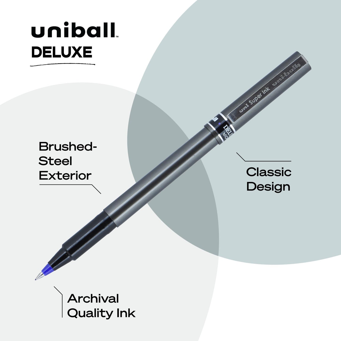 uni-ball DELUXE Rollerball, Stick Roller Ball Pen Micro-0.5mm, 12 Pack, Blue Ink (60027)