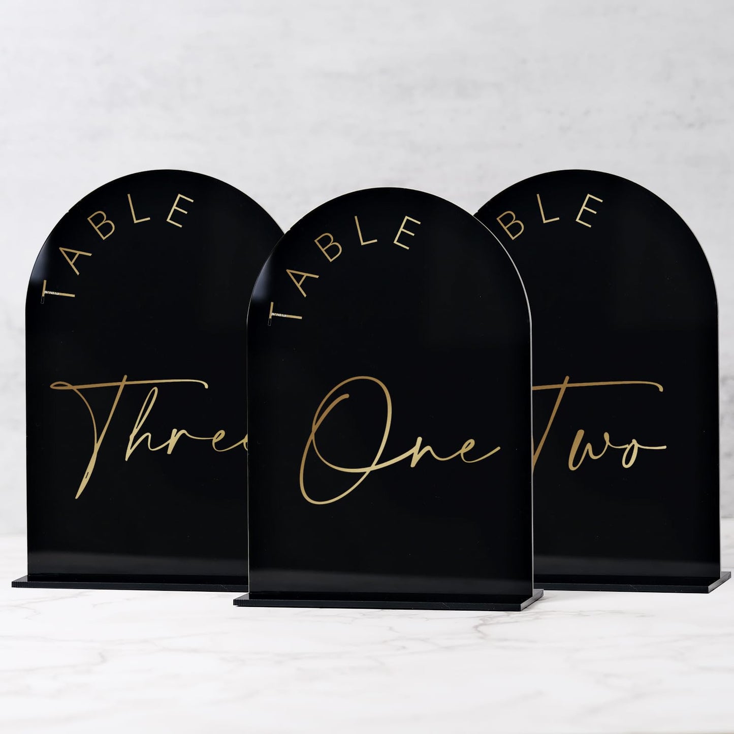 Black Arch Wedding Table Numbers 1-20 with Stands, 5x7 Inch Black Arch Acrylic Sign with Gold Letters, Acrylic Table Numbers Black and Gold for Wedding Reception Table Centerpiece Decoration (Black