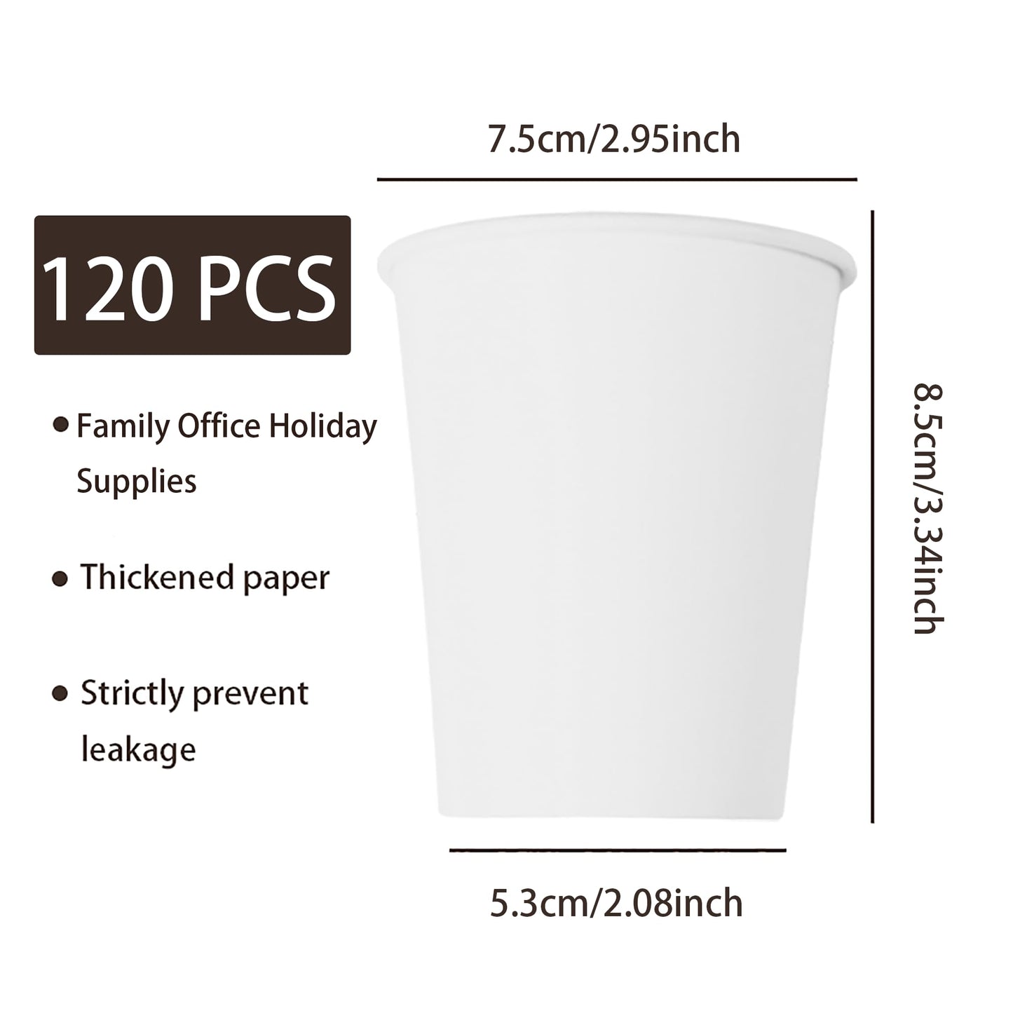 120 Pack 9 Ounces Leak-Proof Disposable Paper Cups for Hot/Coffee, Tea, Beverage Cups - Holiday Party DIY Office Drinking Cup Supplies (White)