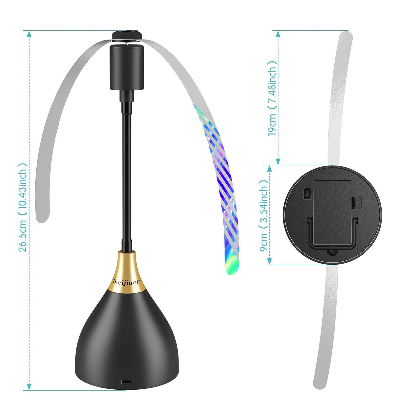 Neijiaer Fly Fans for Tables, USB or Batteries Powered, Soundless and Portable Fly Fan, Keeps Your Food Clean, Practical Fan with Soft Blades (Black 2 Packs)