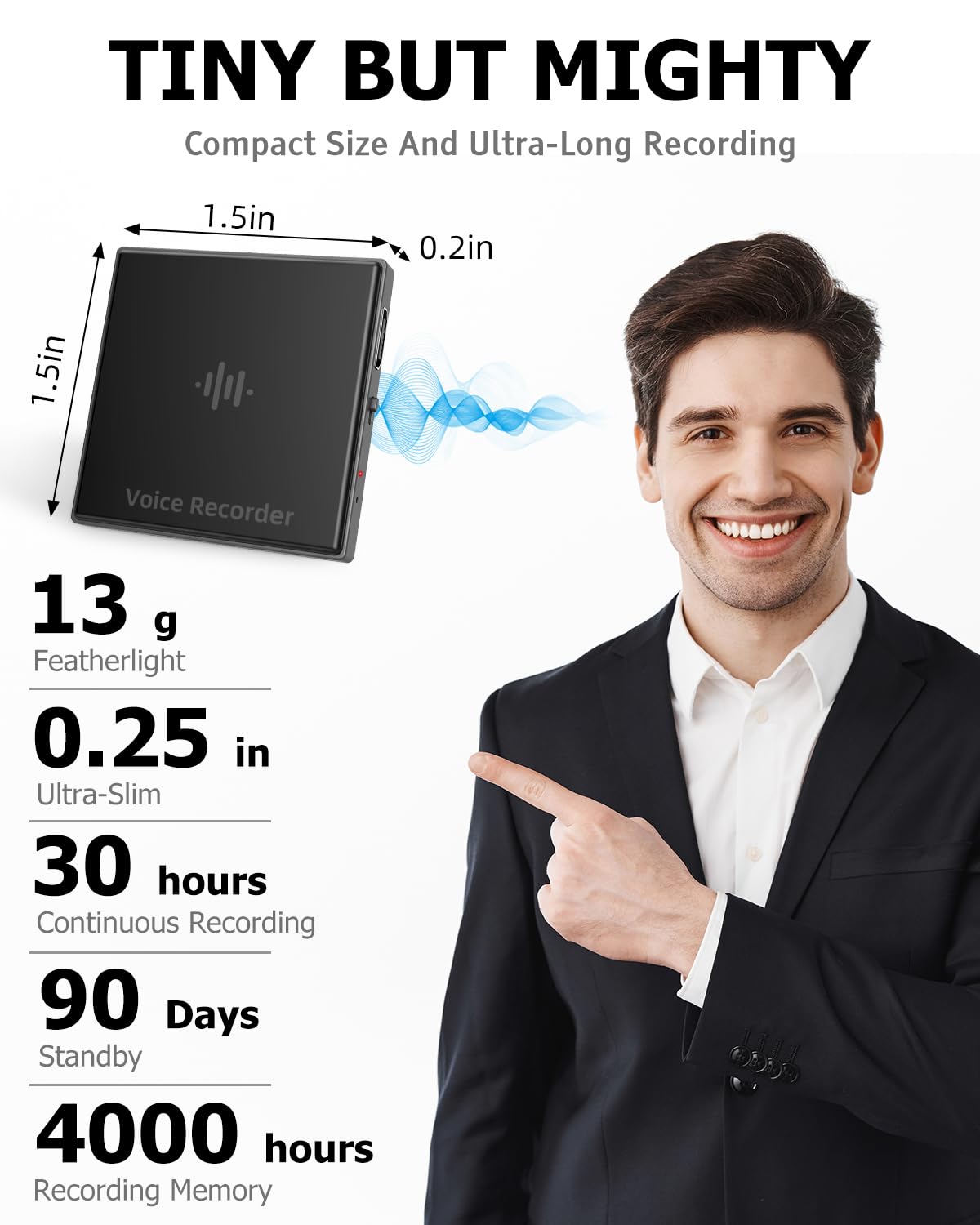 3072Kbps Magnetic Voice Recorder,Audio Recorder with AI-Triple Intelligent Noise Cancellation,128GB Recording Device with 9200Hours Store, Voice Activated Recorder for Lectures, Meetings, Intervie