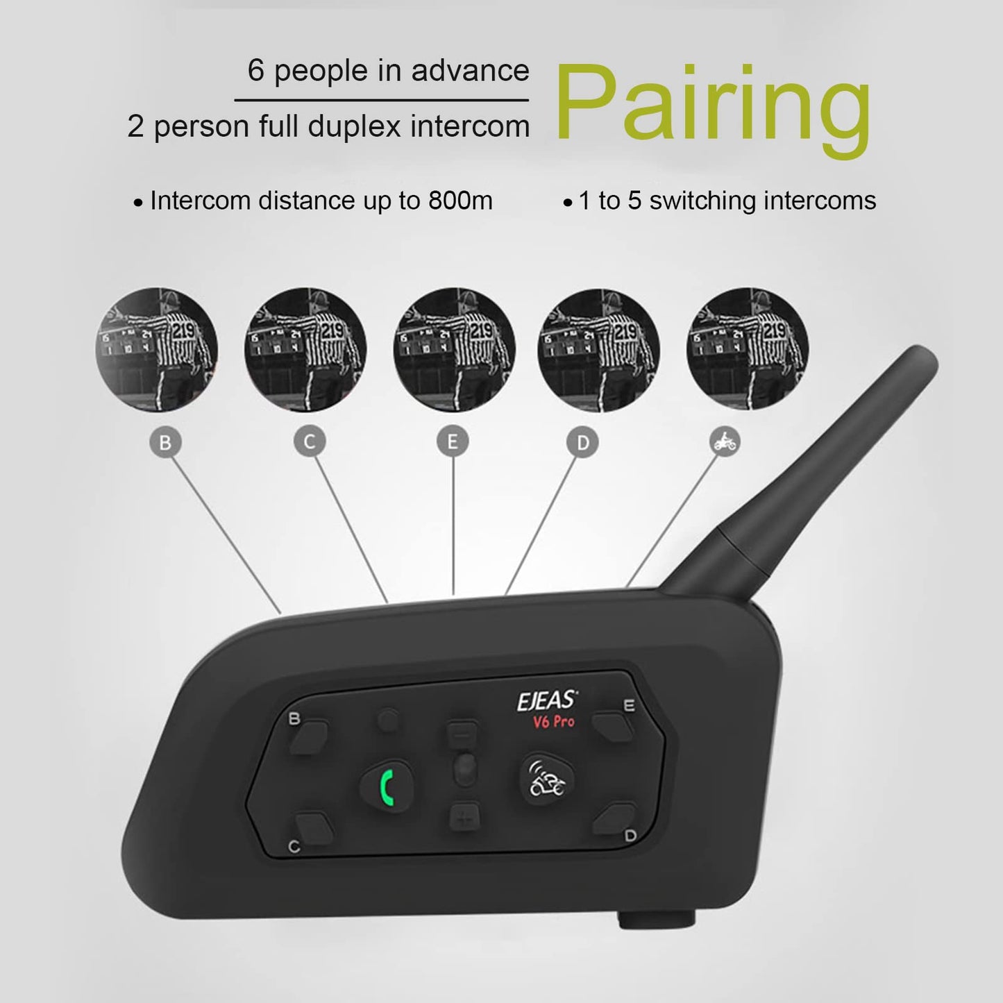 EJEAS V6C Referee Bluetooth Intercom, 2-Way 1200M Professional Referee Headset Communication System with Armband and Earpiece for Football and Handball Sports (1PC)