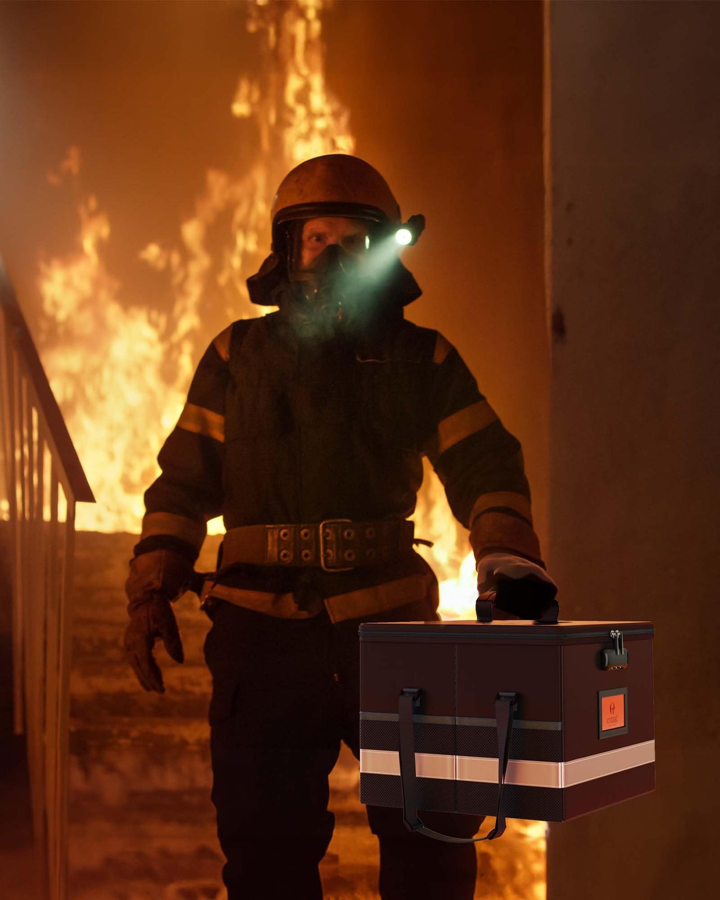Oterri Fireproof Document Box with Lock, Letter File Box, Portable Fire Safe Box with Handle, Waterproof Important Document Organizer Storage Safe Box for Home Travel Office (Large-Black)
