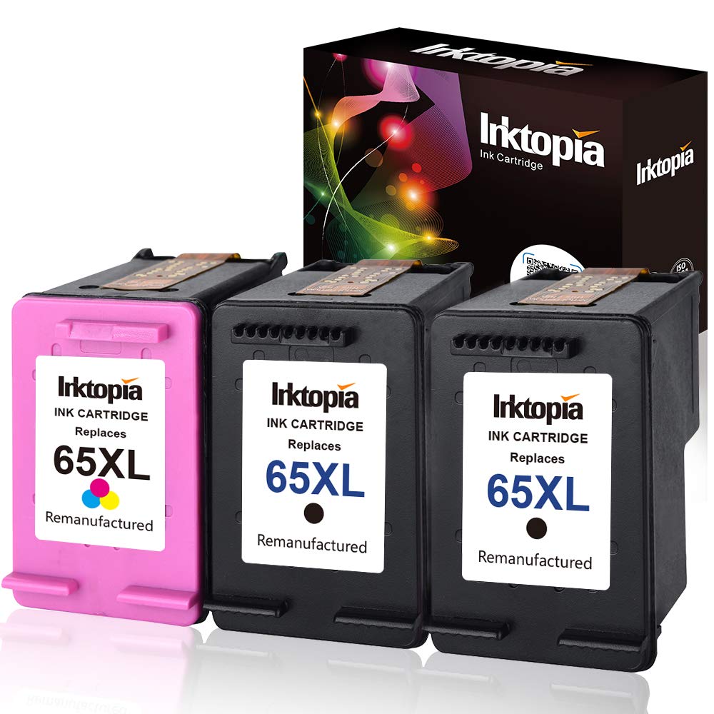 Inktopia Remanufactured for HP 65 XL 65XL Ink Cartridge High Yield, 2 Black and 1 Tri-Color, Use with HP Deskjet 3755 3752 3758 3732 3730 3721 3720 2624 Envy 5055 5052 Printer High Yield