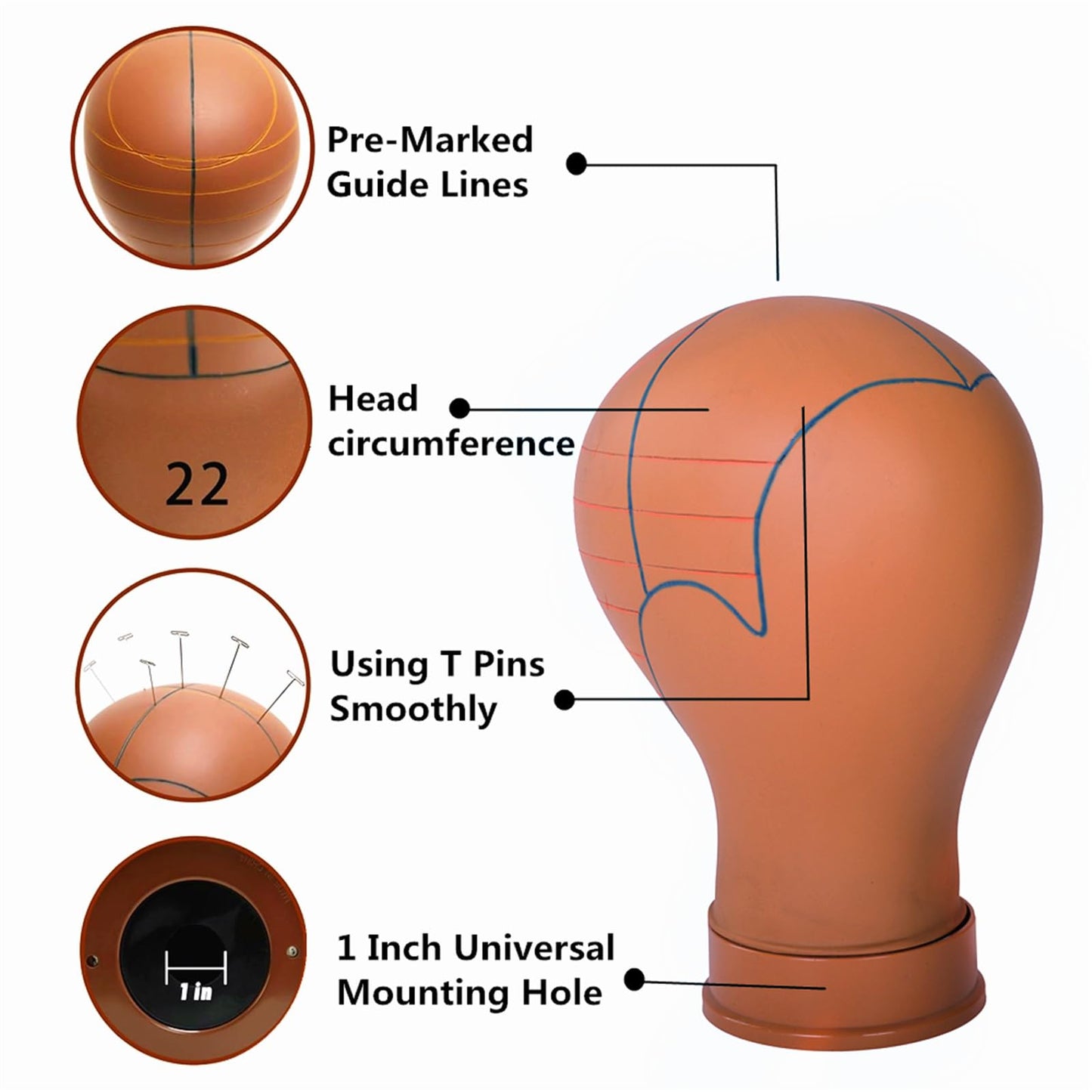 COMMGOAL Mannequin Head for Wigs with Guide Lines, Pre Marked Wig Head for Wig Making and Styling, Compatible with Wig Stand, Stable for 10 Years, Brown