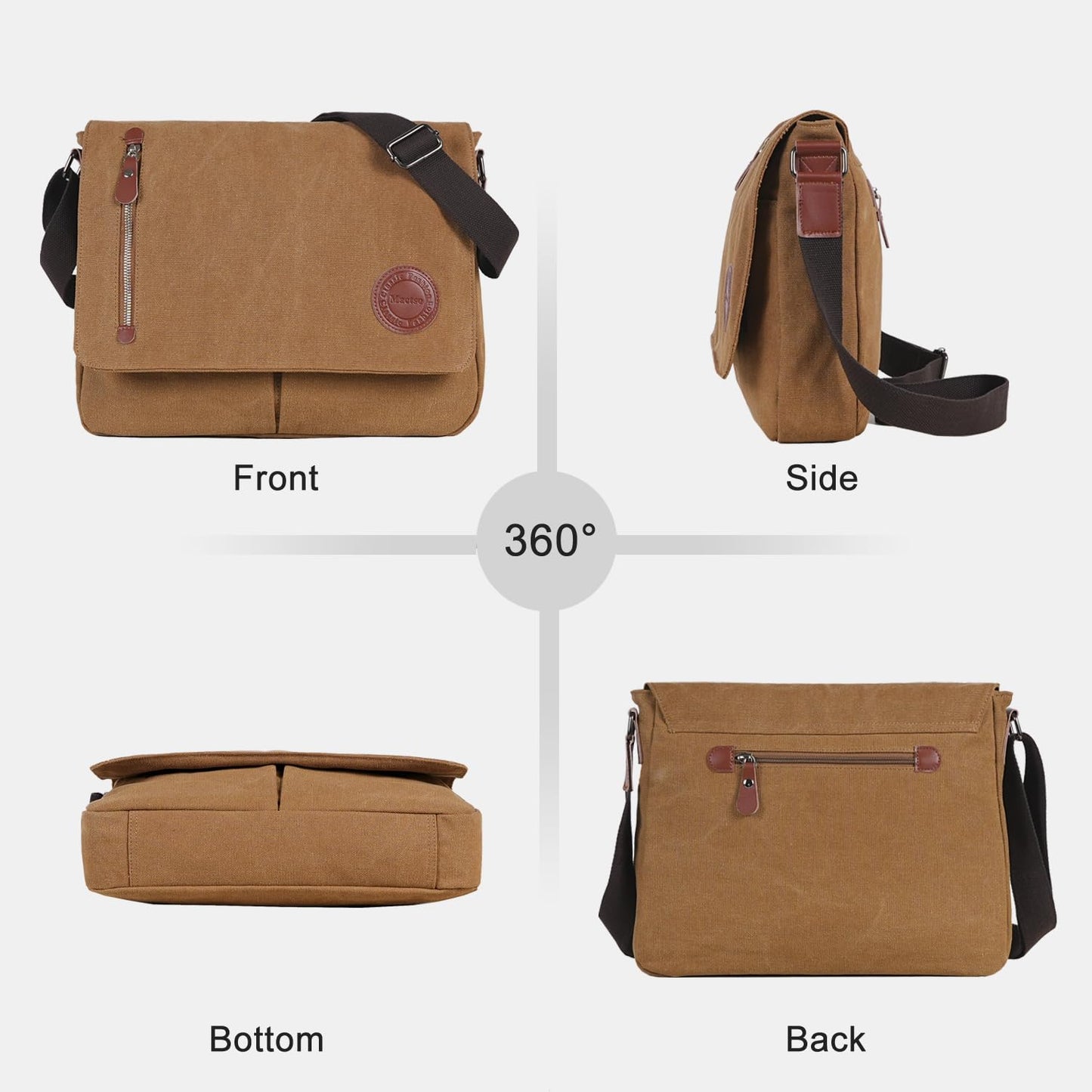 Vintage Canvas Satchel Messenger Bag for Men Women,Travel Shoulder Bag 13.5" Laptop Bags Bookbag (Coffee)