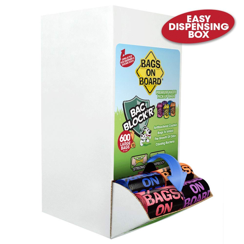 Bags on Board Premium Odor Blocking Dog Poop Bags & Dispenser - Leakproof Waste Pick-Up Bags - 600 count
