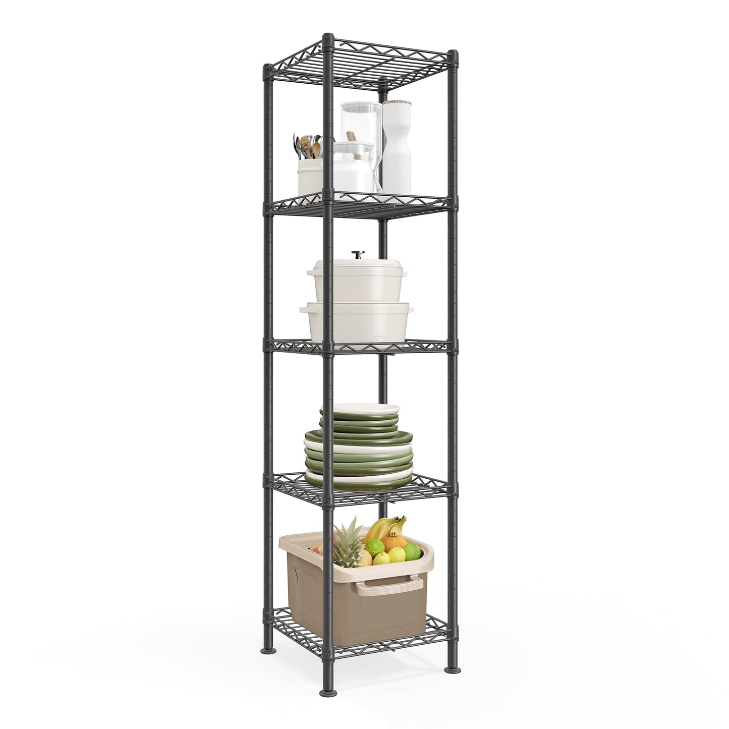 SONGMICS Storage Shelf, Metal Wire Shelving Unit, Adjustable Shelves, for Garage, Bedroom, Living Room, Kitchen, Pantry, 5 Tier, 30 x 30 x 121 cm, Ink Black ULGR123BH01