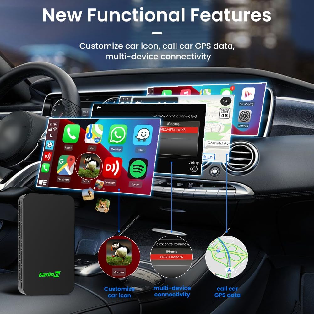 CarlinKit 5.0 Wireless CarPlay Adapter for iPhone - Wired to Wireless CarPlay/Android Auto - Dual-Band WiFi, Low Latency, Online Update, Plug Play for OEM Wired C arPlay/Android Auto Cars.(2air)