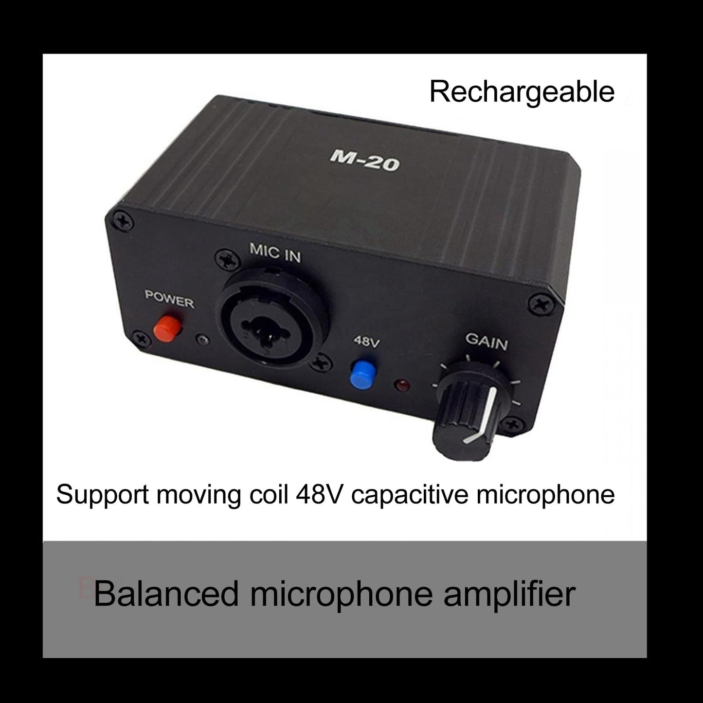 Mic Preamp with High Gain, 48V Phantom Power XLR Output for Dynamic and Condenser Microphones, Microphone Booster